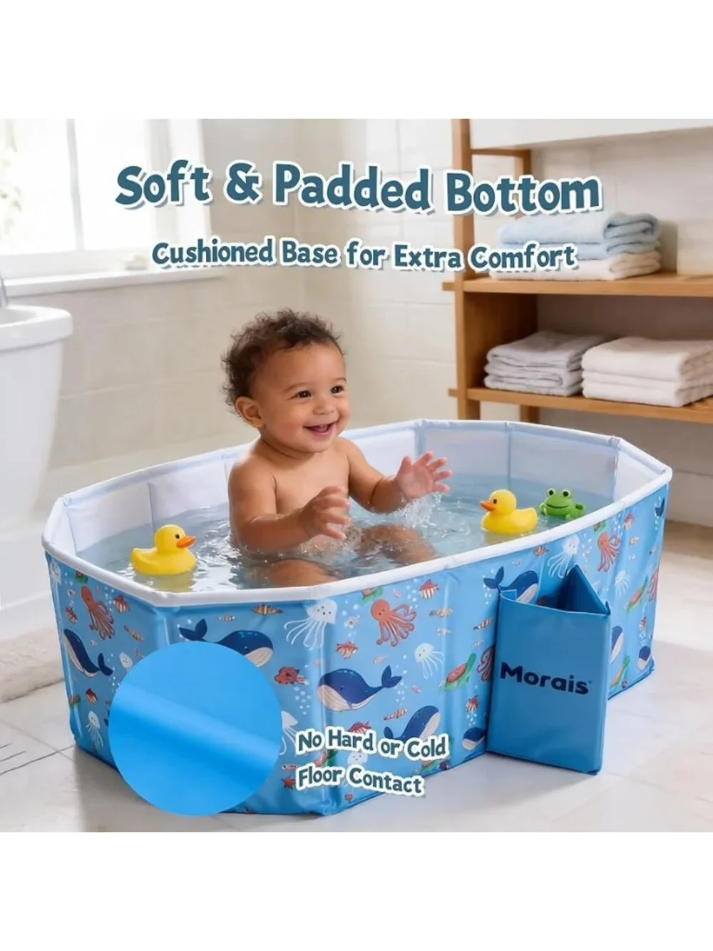 Baby Bathtub Collapsible & Portable, Foldable Toddler Bath Tub for Travel Home